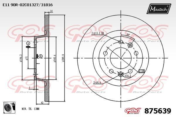 MaxTech 875639.0060 Rear brake disc, non-ventilated 8756390060