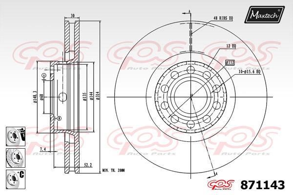 MaxTech 871143.6880 Front brake disc ventilated 8711436880