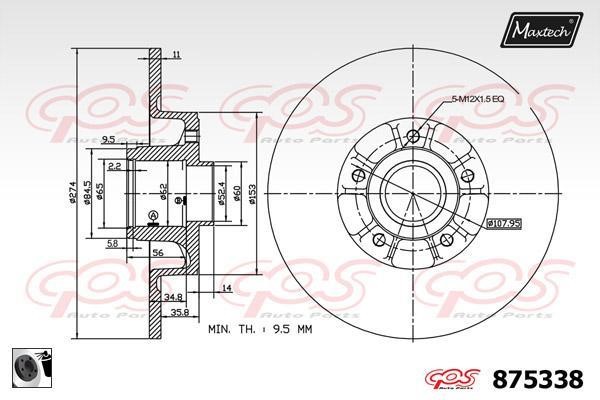 MaxTech 875338.0065 Rear brake disc, non-ventilated 8753380065