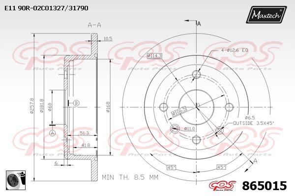 MaxTech 865015.0060 Rear brake disc, non-ventilated 8650150060