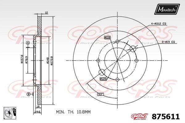 MaxTech 875611.0080 Rear brake disc, non-ventilated 8756110080