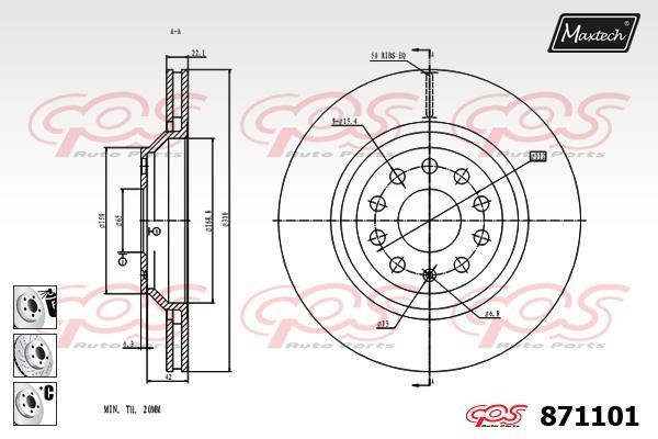 MaxTech 871101.6880 Rear ventilated brake disc 8711016880