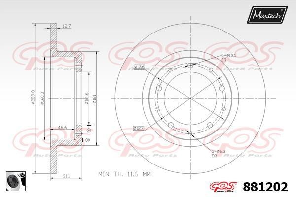 MaxTech 881202.0060 Rear brake disc, non-ventilated 8812020060