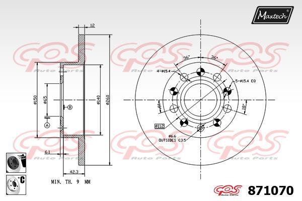 MaxTech 871070.6060 Rear brake disc, non-ventilated 8710706060