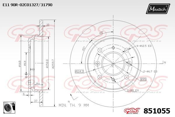 MaxTech 851055.0060 Rear brake disc, non-ventilated 8510550060