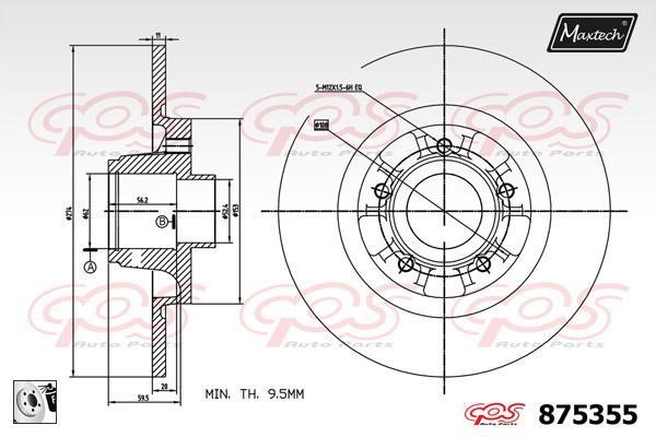 MaxTech 875355.0085 Rear brake disc, non-ventilated 8753550085