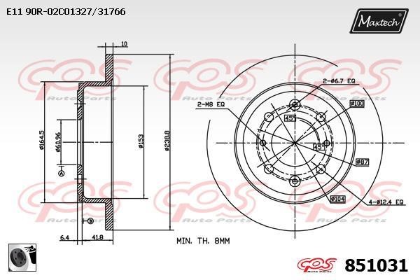 MaxTech 851031.0060 Rear brake disc, non-ventilated 8510310060