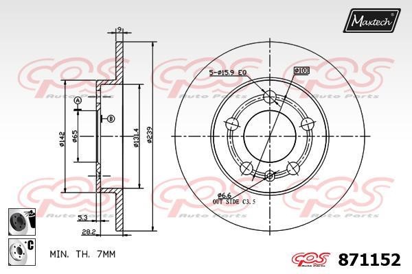 MaxTech 871152.6060 Rear brake disc, non-ventilated 8711526060