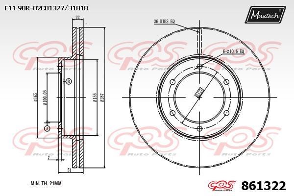 MaxTech 861322.0000 Front brake disc ventilated 8613220000