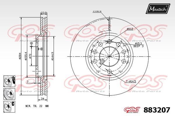 MaxTech 883207.6880 Front brake disc ventilated 8832076880