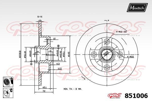 MaxTech 851006.6060 Rear brake disc, non-ventilated 8510066060