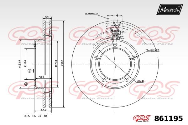 MaxTech 861195.0000 Front brake disc ventilated 8611950000