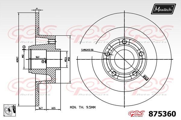 MaxTech 875360.0085 Rear brake disc, non-ventilated 8753600085