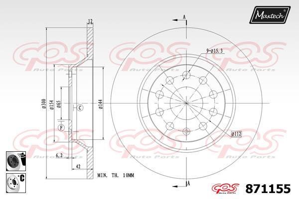 MaxTech 871155.6060 Rear brake disc, non-ventilated 8711556060