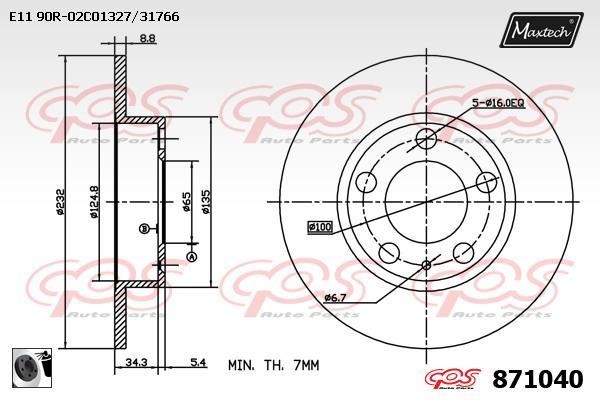 MaxTech 871040.0060 Rear brake disc, non-ventilated 8710400060