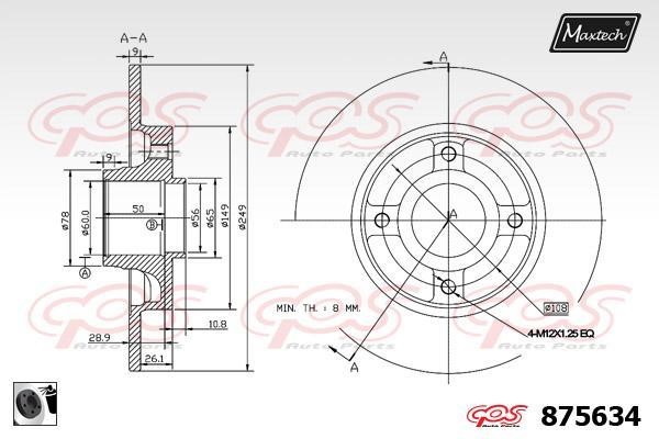 MaxTech 875634.0065 Rear brake disc, non-ventilated 8756340065