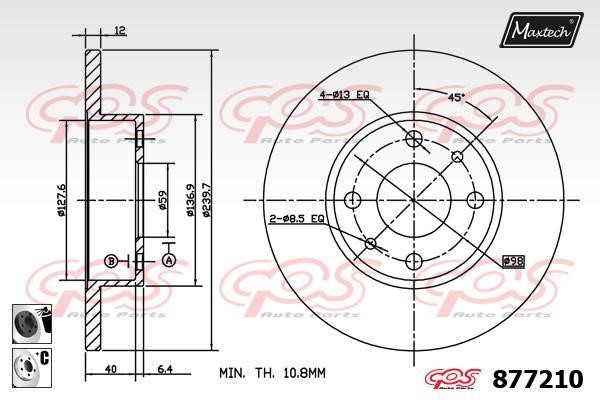 MaxTech 877210.6060 Unventilated front brake disc 8772106060