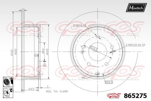MaxTech 865275.6060 Rear brake disc, non-ventilated 8652756060