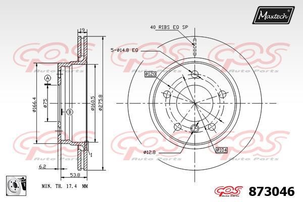 MaxTech 873046.0080 Rear ventilated brake disc 8730460080