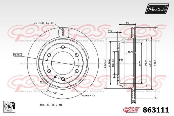 MaxTech 863111.0080 Rear ventilated brake disc 8631110080
