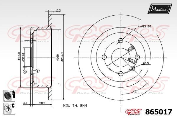 MaxTech 865017.6060 Rear brake disc, non-ventilated 8650176060