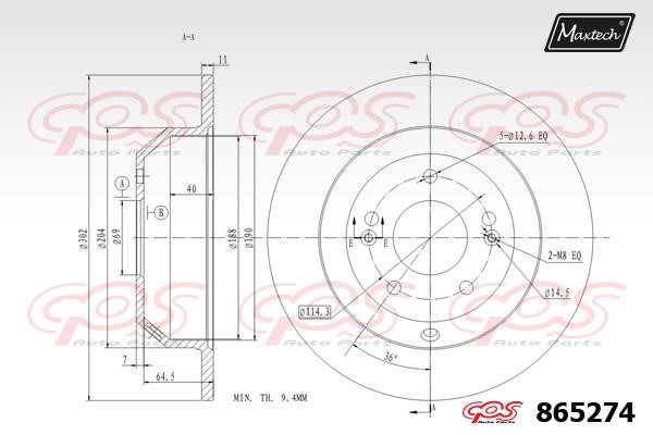 MaxTech 865274.0000 Rear brake disc, non-ventilated 8652740000