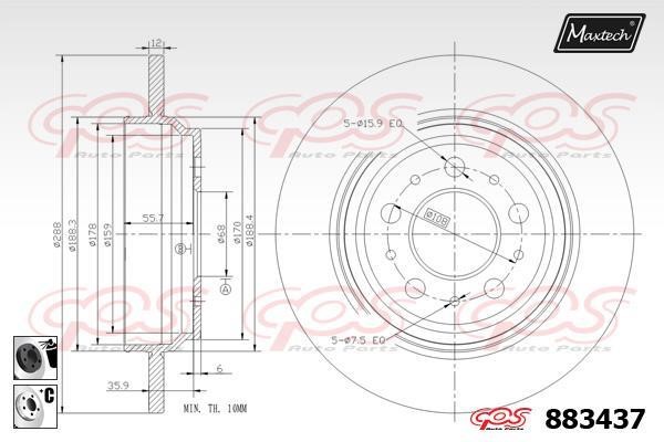 MaxTech 883437.6060 Rear brake disc, non-ventilated 8834376060