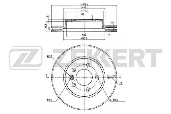 Zekkert BS-5855 Front brake disc ventilated BS5855