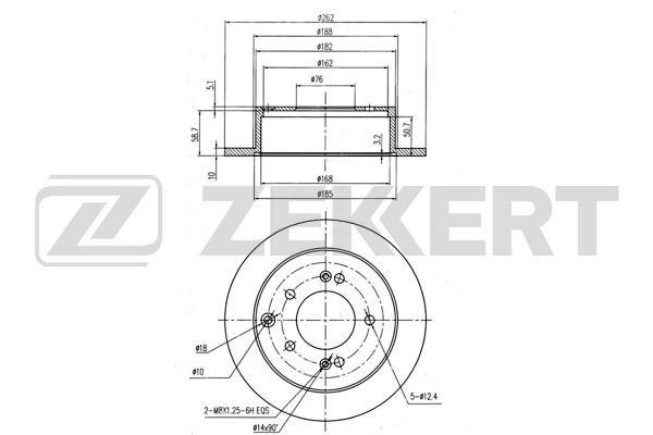 Zekkert BS-5642 Rear brake disc, non-ventilated BS5642