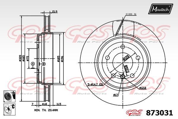 MaxTech 873031.6060 Rear ventilated brake disc 8730316060