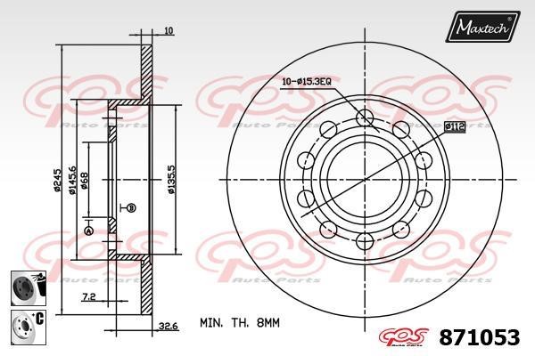 MaxTech 871053.6060 Rear brake disc, non-ventilated 8710536060