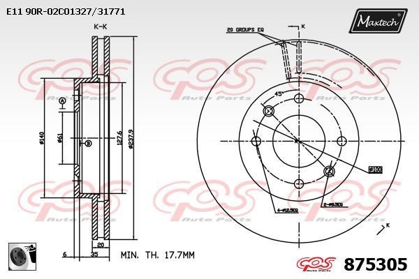 MaxTech 875305.0060 Front brake disc ventilated 8753050060