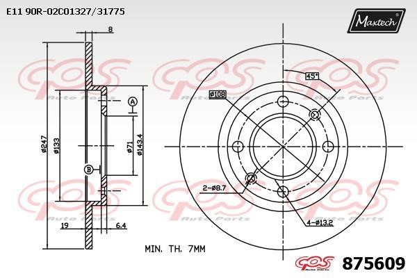MaxTech 875609.0000 Rear brake disc, non-ventilated 8756090000