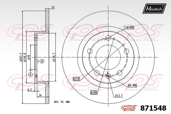 MaxTech 871548.0000 Rear brake disc, non-ventilated 8715480000