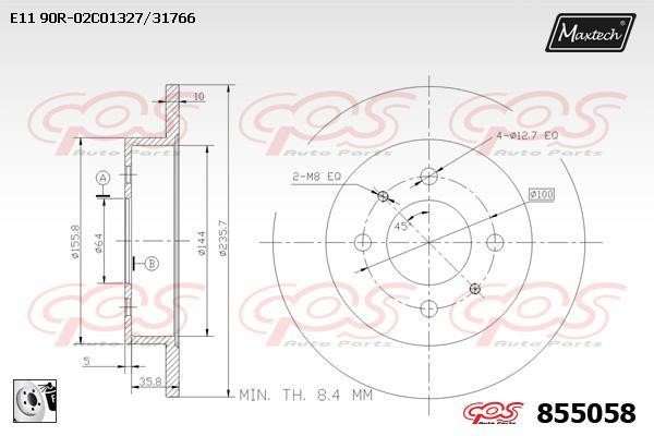 MaxTech 855058.0080 Rear brake disc, non-ventilated 8550580080