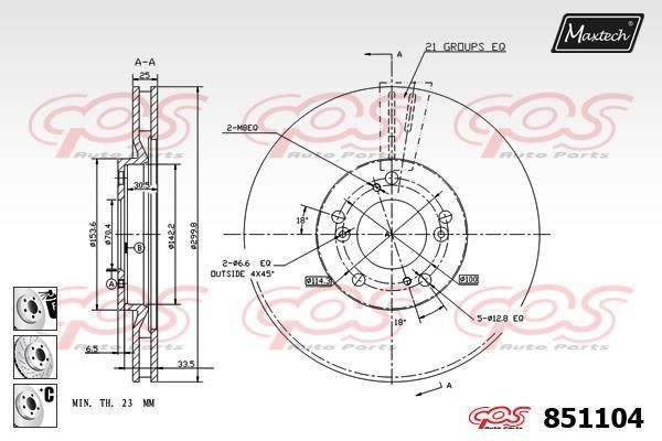 MaxTech 851104.6980 Front brake disc ventilated 8511046980