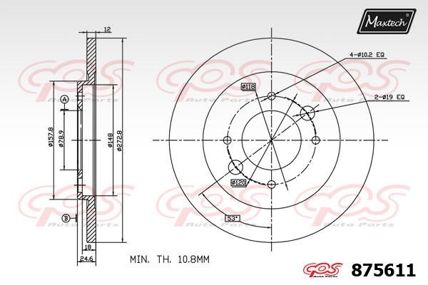MaxTech 875611.0000 Rear brake disc, non-ventilated 8756110000