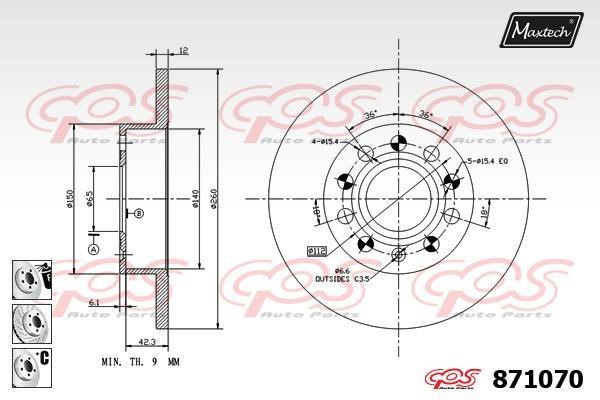 MaxTech 871070.6980 Brake disc 8710706980