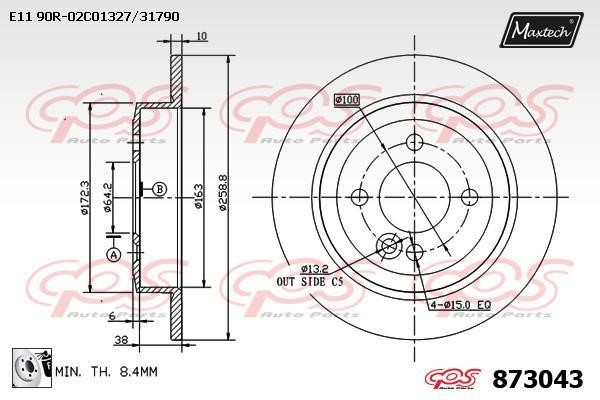 MaxTech 873043.0080 Rear brake disc, non-ventilated 8730430080
