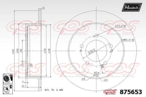 MaxTech 875653.6060 Rear brake disc, non-ventilated 8756536060