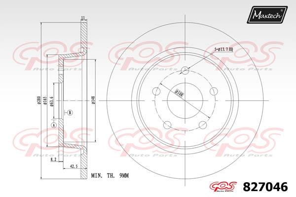 MaxTech 827046.0000 Rear brake disc, non-ventilated 8270460000