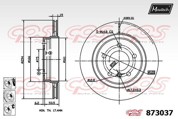 MaxTech 873037.6880 Rear ventilated brake disc 8730376880