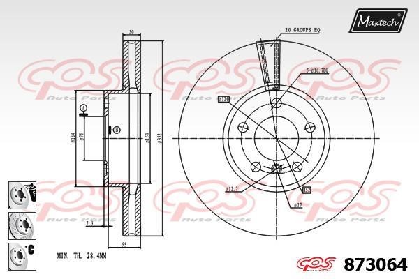 MaxTech 873064.6980 Front brake disc ventilated 8730646980