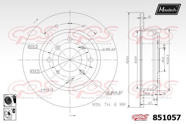 MaxTech 851057.6060 Rear brake disc, non-ventilated 8510576060