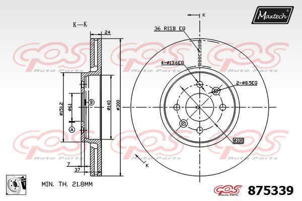 MaxTech 875339.0080 Front brake disc ventilated 8753390080