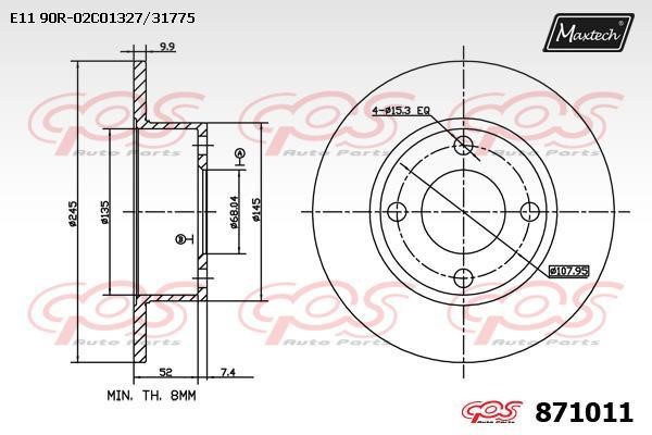 MaxTech 871011.0000 Rear brake disc, non-ventilated 8710110000