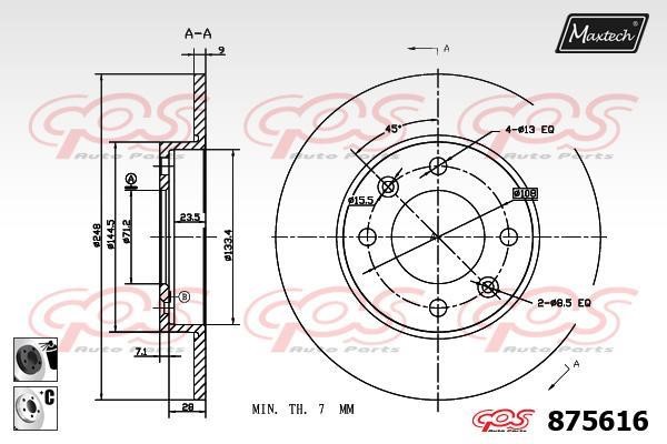 MaxTech 875616.6060 Rear brake disc, non-ventilated 8756166060