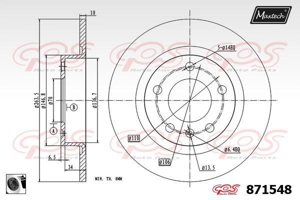 MaxTech 871548.0060 Rear brake disc, non-ventilated 8715480060