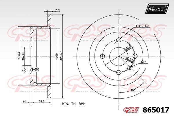 MaxTech 865017.0000 Rear brake disc, non-ventilated 8650170000