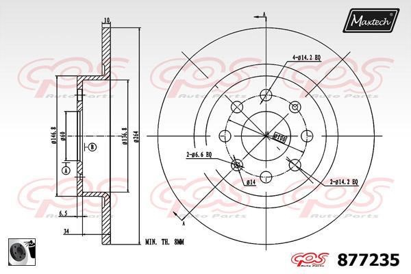 MaxTech 877235.0060 Rear brake disc, non-ventilated 8772350060